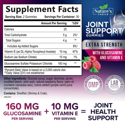 Gelenkunterstützung Gummibärchen - Extra starkes Glucosamin Gummy Supplement mit Vitamin E - Natürliche Knorpel-, Gelenkgesundheits- und Flexibilitätsunterstützung, Beste Glucosamin-Kaubonbons für Männer & Frauen - 60 Gummibärchen