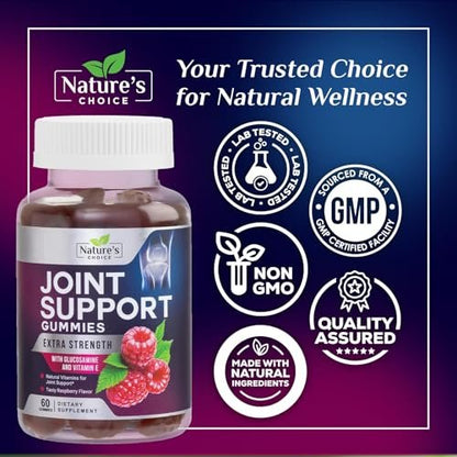 Gelenkunterstützung Gummibärchen - Extra starkes Glucosamin Gummy Supplement mit Vitamin E - Natürliche Knorpel-, Gelenkgesundheits- und Flexibilitätsunterstützung, Beste Glucosamin-Kaubonbons für Männer & Frauen - 60 Gummibärchen