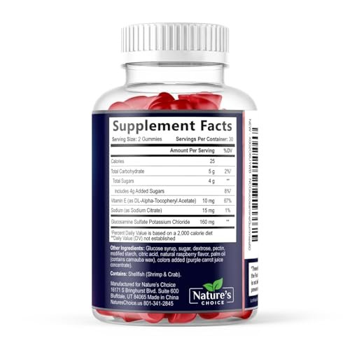 Gelenkunterstützung Gummibärchen - Extra starkes Glucosamin Gummy Supplement mit Vitamin E - Natürliche Knorpel-, Gelenkgesundheits- und Flexibilitätsunterstützung, Beste Glucosamin-Kaubonbons für Männer & Frauen - 60 Gummibärchen