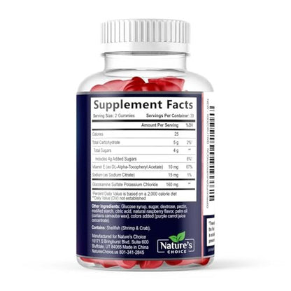 Gelenkunterstützung Gummibärchen - Extra starkes Glucosamin Gummy Supplement mit Vitamin E - Natürliche Knorpel-, Gelenkgesundheits- und Flexibilitätsunterstützung, Beste Glucosamin-Kaubonbons für Männer & Frauen - 60 Gummibärchen
