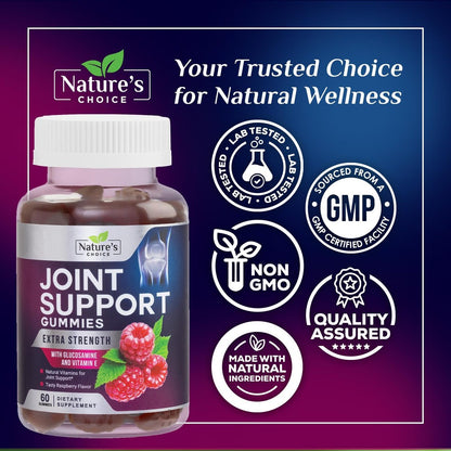 Gelenkunterstützung Gummibärchen - Extra starkes Glucosamin Gummy Supplement mit Vitamin E - Natürliche Knorpel-, Gelenkgesundheits- und Flexibilitätsunterstützung, Beste Glucosamin-Kaubonbons für Männer & Frauen - 60 Gummibärchen