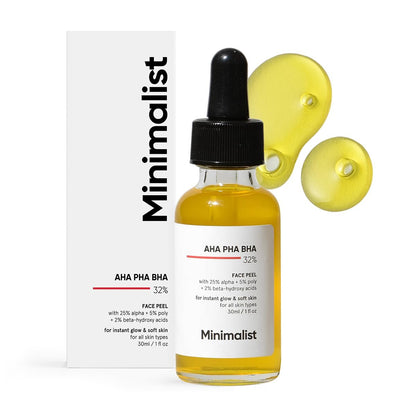 Minimalist 32% AHA BHA PHA Peeling Solution für strahlende Haut, glatte Textur & Porenreinigung | Wochenend-Peeling für tiefe Reinigung | Für Frauen & Männer | 30 ml