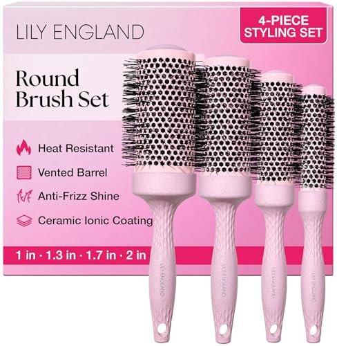Lily England Runde Föhnbürste Set für Damen – Perfekt für voluminöses Styling – Keramik-Ionen-Technologie – Luxusgeschenk für Sie (Pink)