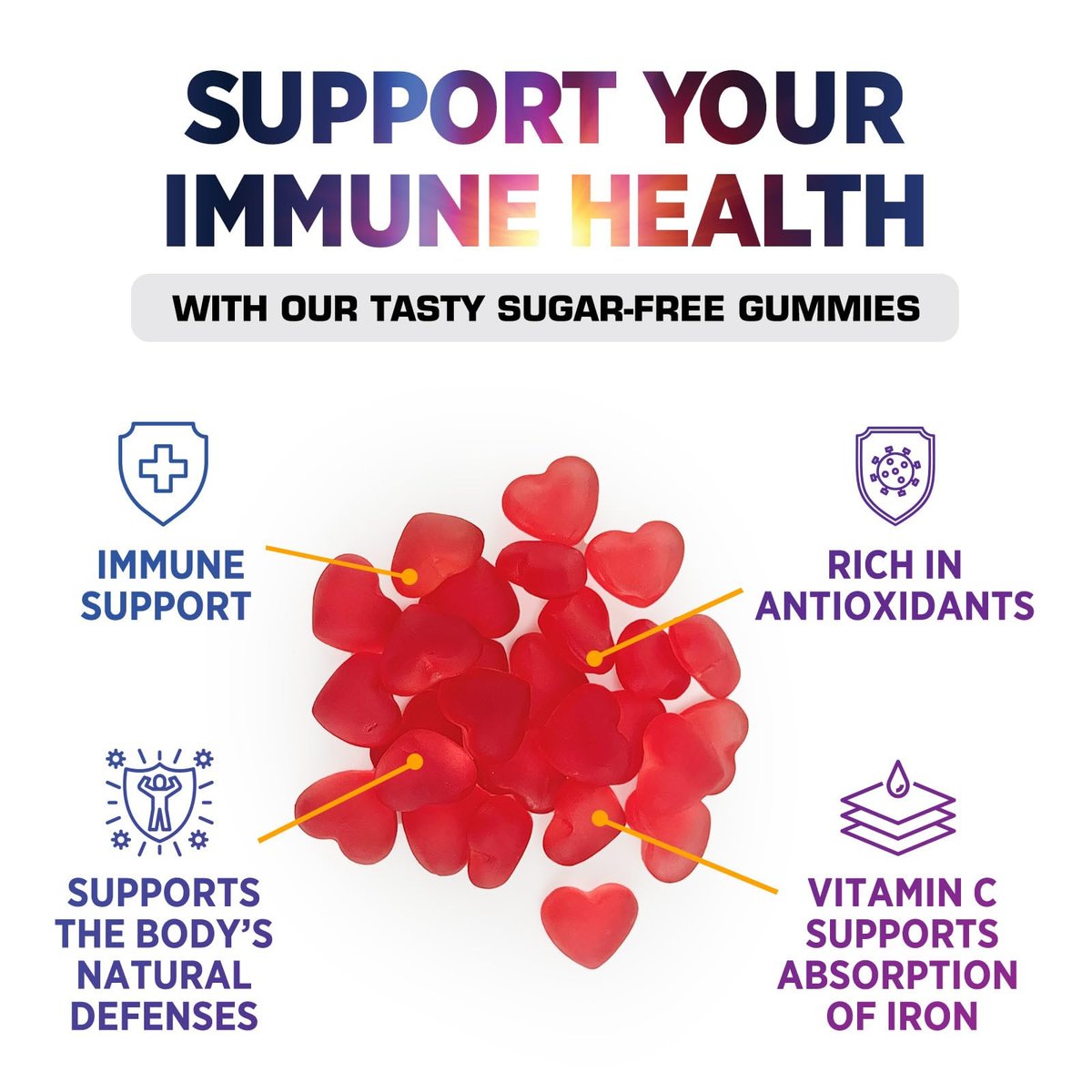 Zero Sugar Vitamin C Gummies – Immunstärkung & Antioxidantien – Vegan, Non-GMO, milch- & glutenfrei – Himbeergeschmack für Kinder & Erwachsene – 60 Gummis