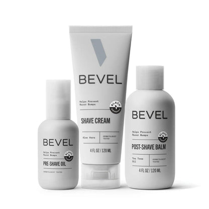 Bevel Rasier-Set für Männer – Pre-Shave-Öl, Rasiercreme und After-Shave-Balsam zur Reduzierung von Hautirritationen und Rasierpickeln