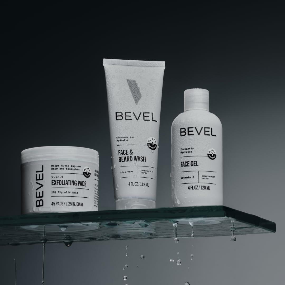 Bevel Herren Gesichtspflege-Set – Komplettes Skincare Kit mit Gesichtsreiniger, AHA-Peeling-Tüchern und Feuchtigkeitscreme gegen Unreinheiten und Pickel