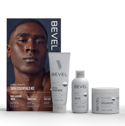 Bevel Herren Gesichtspflege-Set – Komplettes Skincare Kit mit Gesichtsreiniger, AHA-Peeling-Tüchern und Feuchtigkeitscreme gegen Unreinheiten und Pickel