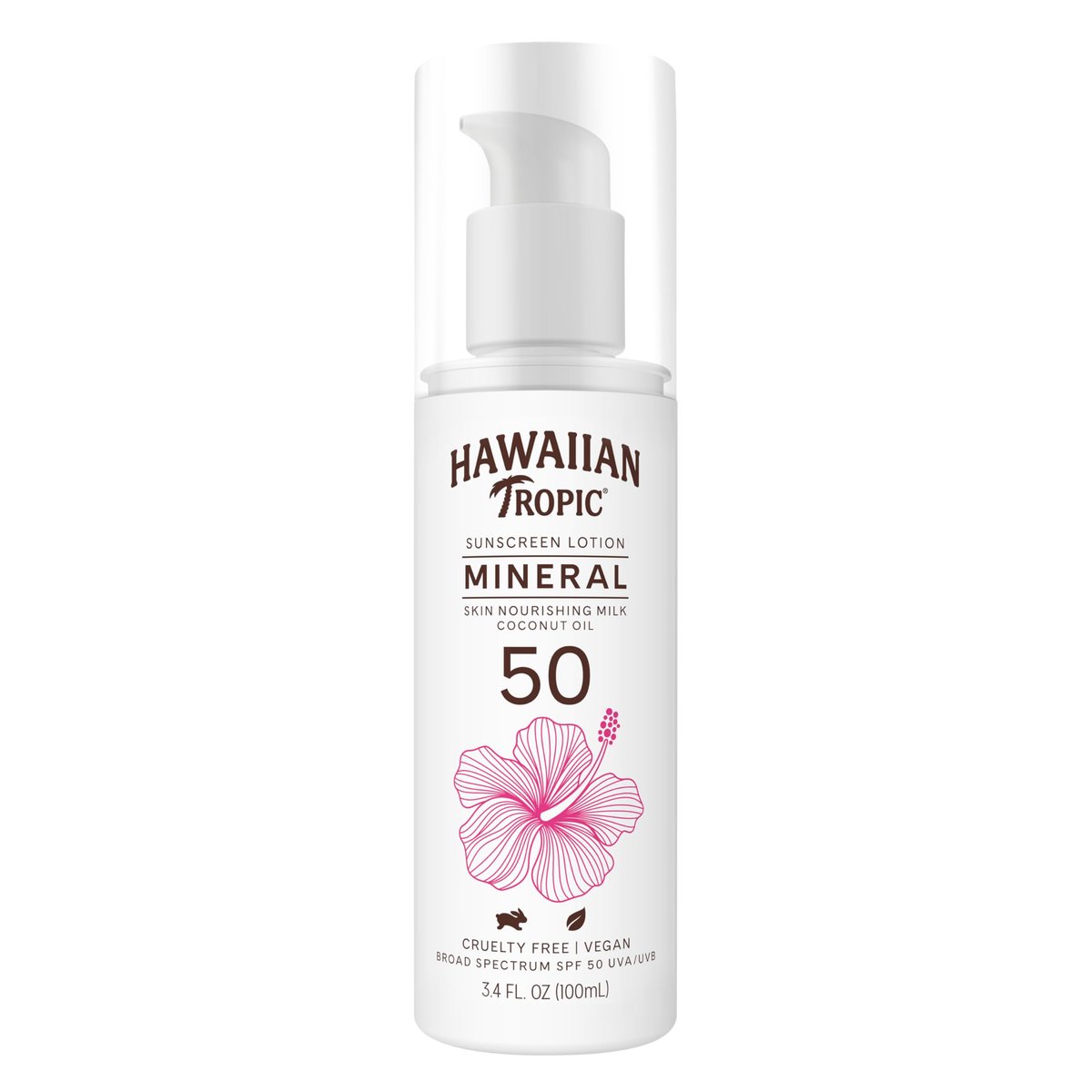 Hawaiian Tropic Skin Nourishing Milk Mineral Sonnencreme Lotion SPF 50, 3,4 Fl Oz | Reisegröße Sonnencreme Zinkoxid, Sonnenmilch, Mineralischer Sonnenschutz SPF 50, Oxybenzonfrei, 3,4 Fl Oz