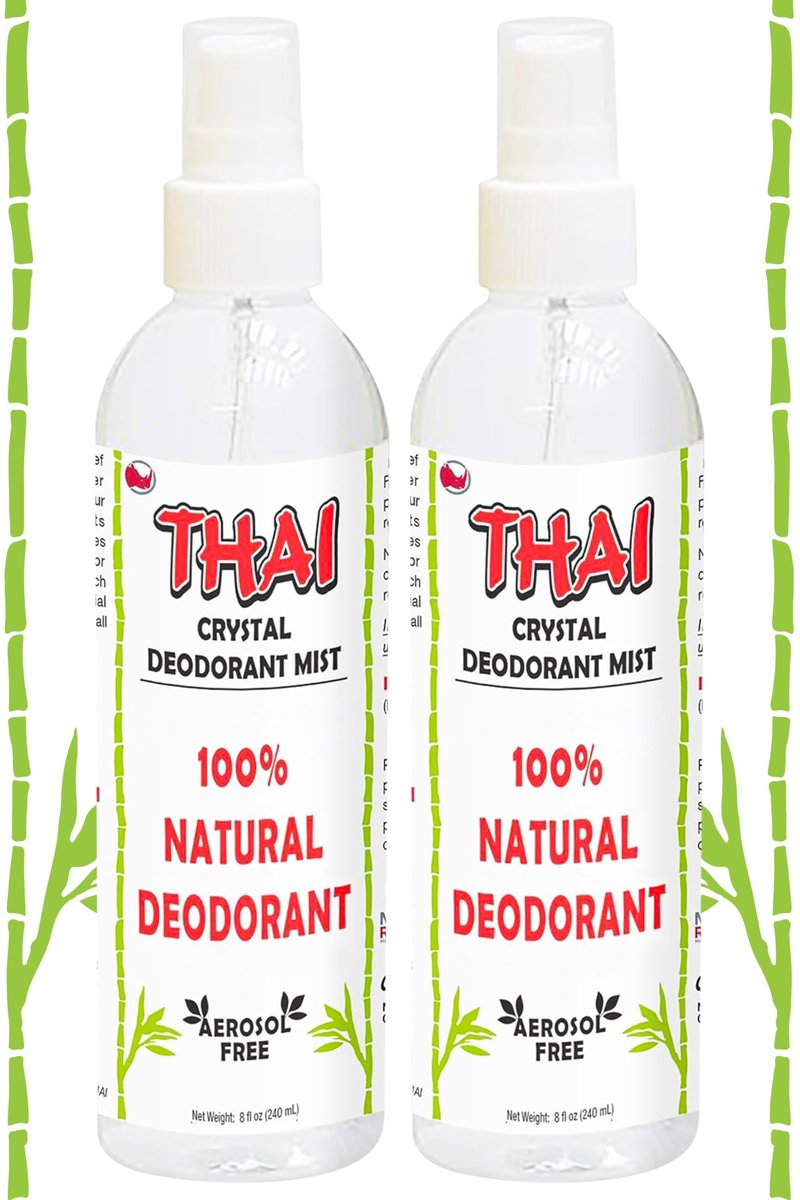2er-Pack Thai Crystal Deodorant Spray (8 oz) – Mineralisches Körperspray für Männer, Frauen & Sportler – Ungiftig, ohne Duft, Reisefreundlich