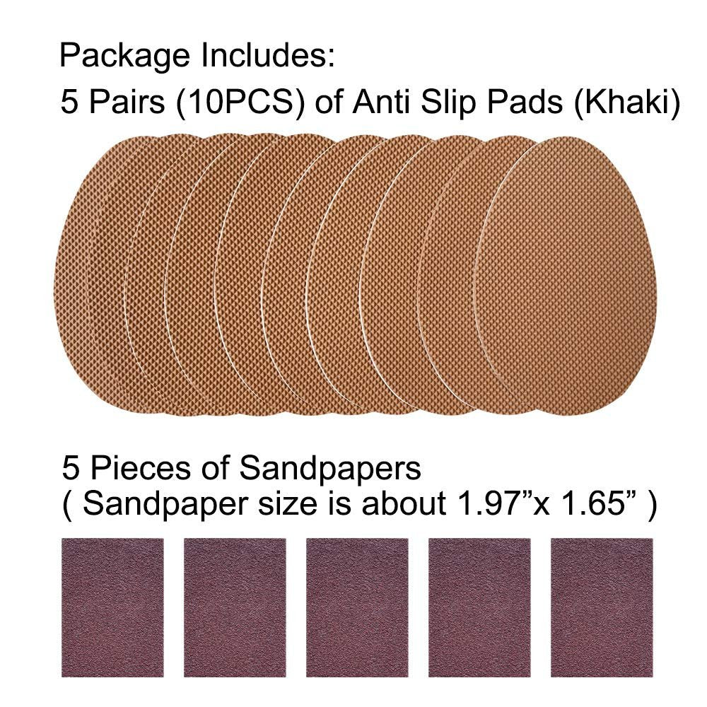 Unikstep 5 Paar Anti-Rutsch-Pads für Schuhsohlen, selbstklebende Gummipads, rutschfeste Sohlen- und Fersenschutzaufkleber, geräuschreduzierend (Khaki)