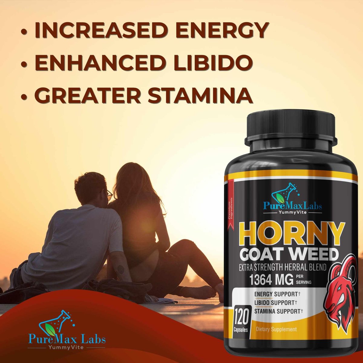 Horny Goat Weed Extra Strength Blend – 120 Kapseln mit Maca, Arginin, Ginseng, Tribulus, Tongkat – Libido, Ausdauer & Energie – Non-GMO Formel