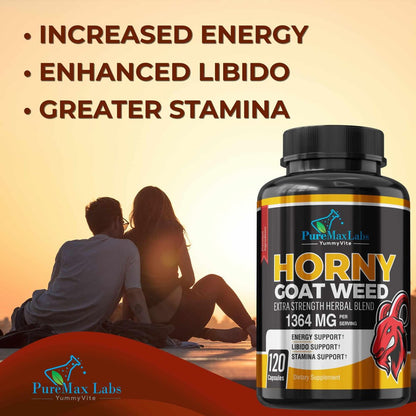 Horny Goat Weed Extra Strength Blend – 120 Kapseln mit Maca, Arginin, Ginseng, Tribulus, Tongkat – Libido, Ausdauer & Energie – Non-GMO Formel