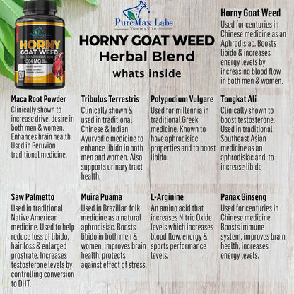Horny Goat Weed Extra Strength Blend – 120 Kapseln mit Maca, Arginin, Ginseng, Tribulus, Tongkat – Libido, Ausdauer & Energie – Non-GMO Formel