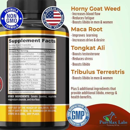 Horny Goat Weed Extra Strength Blend – 120 Kapseln mit Maca, Arginin, Ginseng, Tribulus, Tongkat – Libido, Ausdauer & Energie – Non-GMO Formel