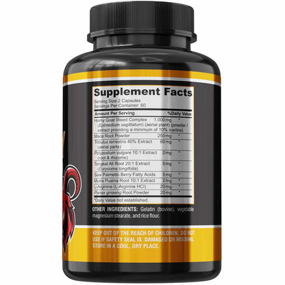 Horny Goat Weed Extra Strength Blend – 120 Kapseln mit Maca, Arginin, Ginseng, Tribulus, Tongkat – Libido, Ausdauer & Energie – Non-GMO Formel