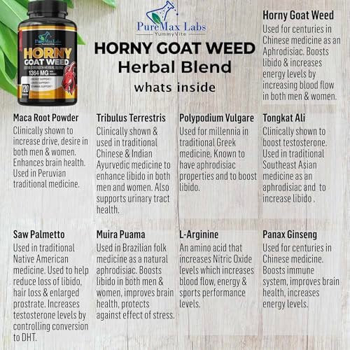 Horny Goat Weed Extra Strength Blend – 120 Kapseln mit Maca, Arginin, Ginseng, Tribulus, Tongkat – Libido, Ausdauer & Energie – Non-GMO Formel