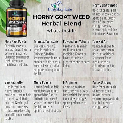 Horny Goat Weed Extra Strength Blend – 120 Kapseln mit Maca, Arginin, Ginseng, Tribulus, Tongkat – Libido, Ausdauer & Energie – Non-GMO Formel