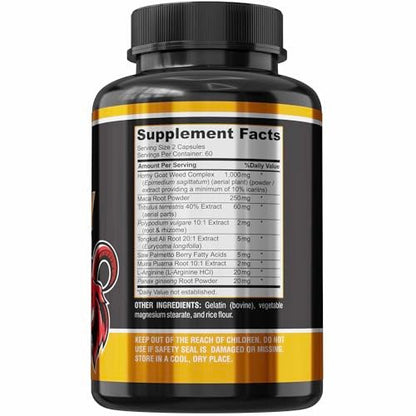 Horny Goat Weed Extra Strength Blend – 120 Kapseln mit Maca, Arginin, Ginseng, Tribulus, Tongkat – Libido, Ausdauer & Energie – Non-GMO Formel