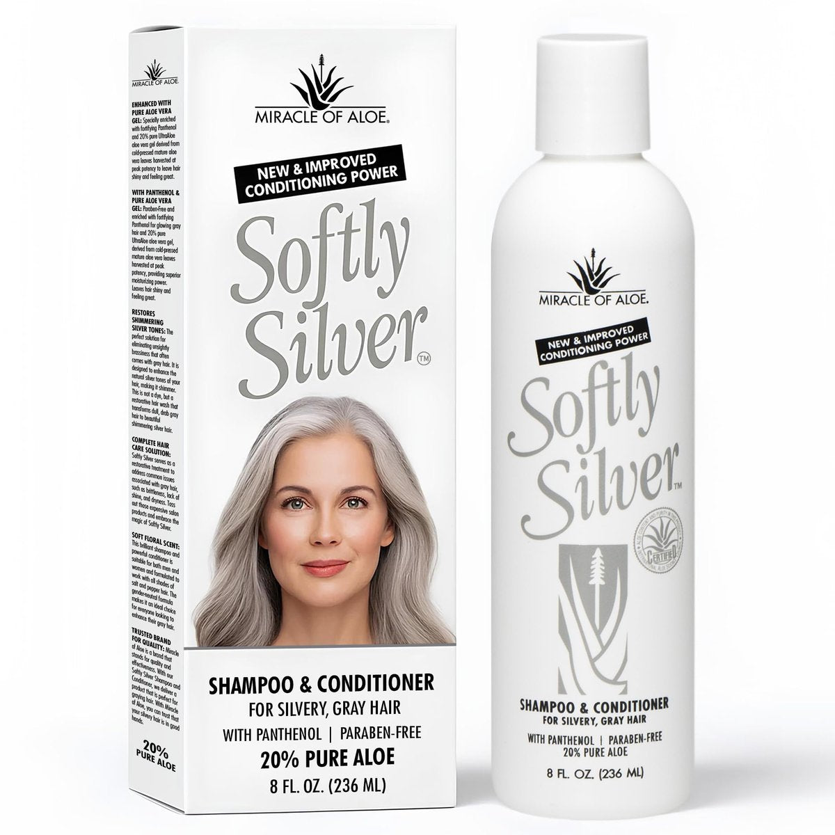 Miracle of Aloe Softly Silver Shampoo – 2-in-1 Pflegeshampoo für graues Haar mit Panthenol & 20% reinem UltraAloe, 237 ml