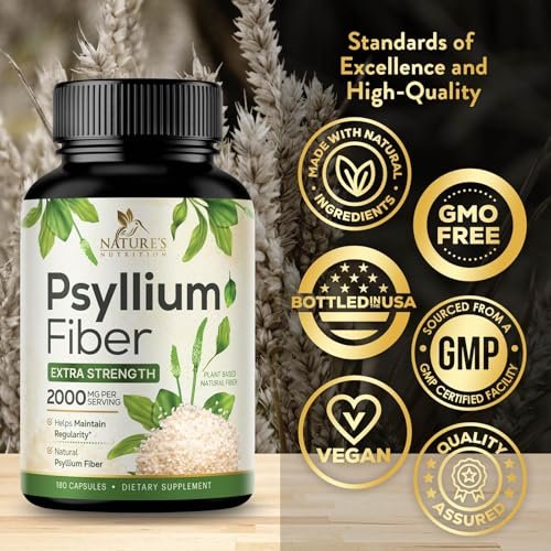 Psyllium Husks Pulver 2000 mg pro Portion – Extra Starkes Psyllium-Faserpulver – Natürliche lösliche Ballaststoffkapseln für Verdauung, Darmgesundheit und Regelmäßigkeit – Hergestellt in den USA – 180 Kapseln