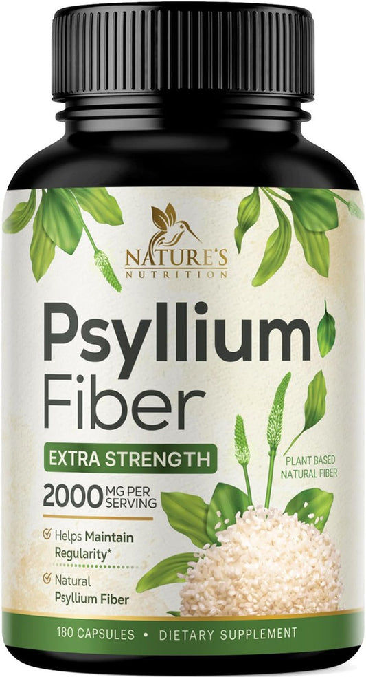 Psyllium Husks Pulver 2000 mg pro Portion – Extra Starkes Psyllium-Faserpulver – Natürliche lösliche Ballaststoffkapseln für Verdauung, Darmgesundheit und Regelmäßigkeit – Hergestellt in den USA – 180 Kapseln