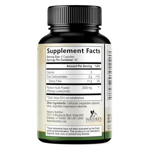 Psyllium Husks Pulver 2000 mg pro Portion – Extra Starkes Psyllium-Faserpulver – Natürliche lösliche Ballaststoffkapseln für Verdauung, Darmgesundheit und Regelmäßigkeit – Hergestellt in den USA – 180 Kapseln