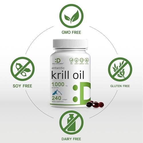 DEAL SUPPLEMENT Antarktischer Krillöl, 1.000 mg pro Portion, 240 Softgels – Quecksilberfrei, kein fischiger Nachgeschmack – Reich an Omega-3, EPA, DHA, Astaxanthin & Phospholipiden – Non-GMO, glutenfrei