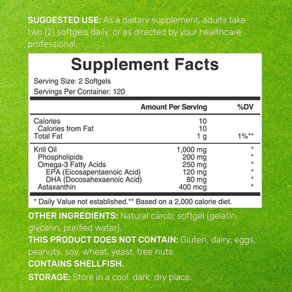 DEAL SUPPLEMENT Antarktischer Krillöl, 1.000 mg pro Portion, 240 Softgels – Quecksilberfrei, kein fischiger Nachgeschmack – Reich an Omega-3, EPA, DHA, Astaxanthin & Phospholipiden – Non-GMO, glutenfrei