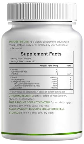 DEAL SUPPLEMENT Antarktischer Krillöl, 1.000 mg pro Portion, 240 Softgels – Quecksilberfrei, kein fischiger Nachgeschmack – Reich an Omega-3, EPA, DHA, Astaxanthin & Phospholipiden – Non-GMO, glutenfrei