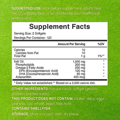 DEAL SUPPLEMENT Antarktischer Krillöl, 1.000 mg pro Portion, 240 Softgels – Quecksilberfrei, kein fischiger Nachgeschmack – Reich an Omega-3, EPA, DHA, Astaxanthin & Phospholipiden – Non-GMO, glutenfrei
