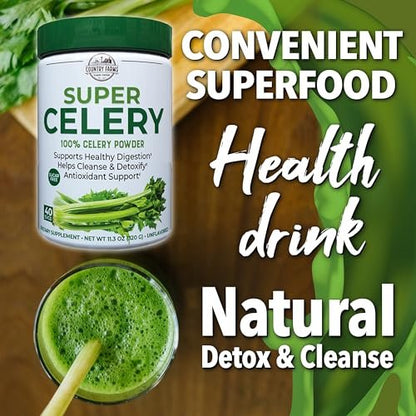 Country Farms Super Celery Pulver, 100% Selleriepulver, unterstützt gesunde Verdauung, hilft bei der Reinigung & Entgiftung, Antioxidantien-Unterstützung, 40 Portionen, 11,3 Unzen (1er Pack)