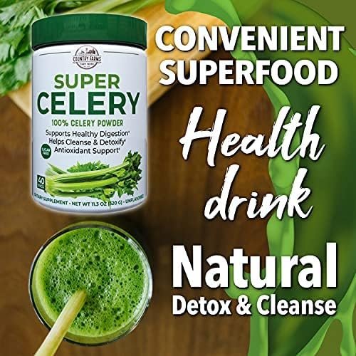 Country Farms Super Celery Pulver, 100% Selleriepulver, unterstützt gesunde Verdauung, hilft bei der Reinigung & Entgiftung, Antioxidantien-Unterstützung, 40 Portionen, 11,3 Unzen (1er Pack)