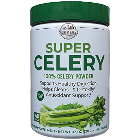 Country Farms Super Celery Pulver, 100% Selleriepulver, unterstützt gesunde Verdauung, hilft bei der Reinigung & Entgiftung, Antioxidantien-Unterstützung, 40 Portionen, 11,3 Unzen (1er Pack)