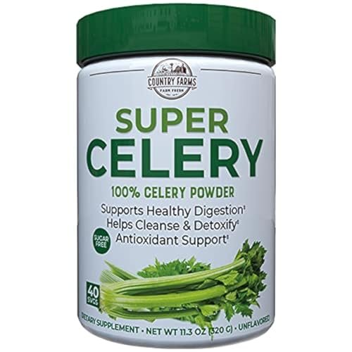 Country Farms Super Celery Pulver, 100% Selleriepulver, unterstützt gesunde Verdauung, hilft bei der Reinigung & Entgiftung, Antioxidantien-Unterstützung, 40 Portionen, 11,3 Unzen (1er Pack)