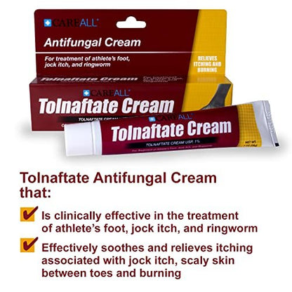 CareAll Tolnaftat Creme USP 1%, 1,0 Unzen Tube (4er Pack) – Wirksame antimykotische Behandlung und Juckreizlinderung bei Fußpilz, Juckreiz in der Leiste, Ringelflechte – Vergleichbar mit führender Marke
