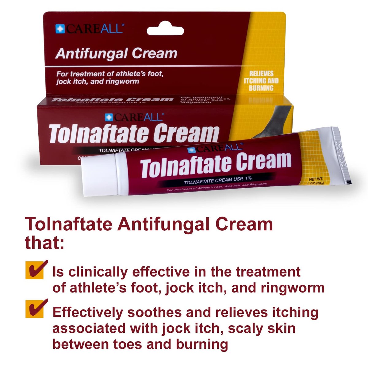 CareAll Tolnaftat Creme USP 1%, 1,0 Unzen Tube (4er Pack) – Wirksame antimykotische Behandlung und Juckreizlinderung bei Fußpilz, Juckreiz in der Leiste, Ringelflechte – Vergleichbar mit führender Marke