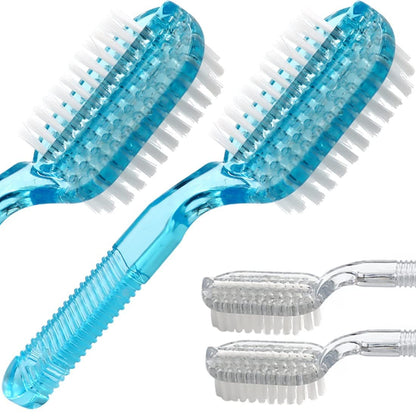 Xjinmin Nagelbürste mit Griff – Doppelseitige Hand- und Fußbürste mit weichen und harten Borsten – 4er-Pack (Blau/Weiß)