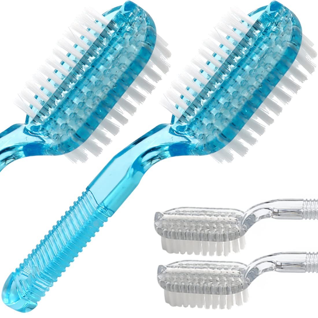 Xjinmin Nagelbürste mit Griff – Doppelseitige Hand- und Fußbürste mit weichen und harten Borsten – 4er-Pack (Blau/Weiß)