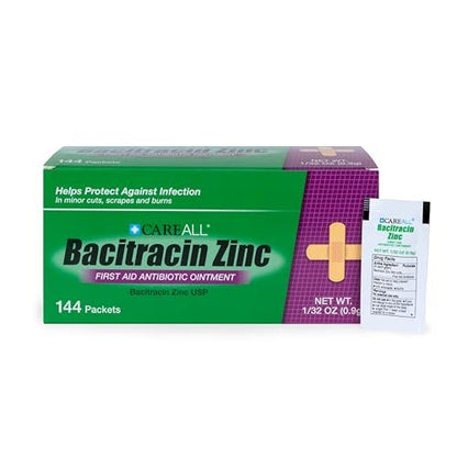 CareAll Bacitracin Antibiotikum Zinksalbe (144er-Pack), 0,9 g Folienbeutel – Erste-Hilfe-Salbe zur Infektionsprävention bei kleinen Schnitten, Schürfwunden und Verbrennungen