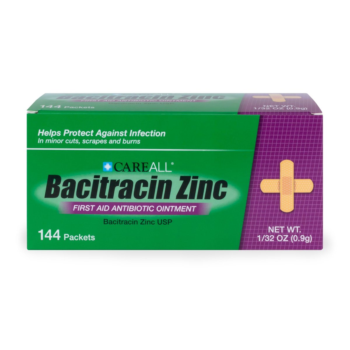 CareAll Bacitracin Antibiotikum Zinksalbe (144er-Pack), 0,9 g Folienbeutel – Erste-Hilfe-Salbe zur Infektionsprävention bei kleinen Schnitten, Schürfwunden und Verbrennungen