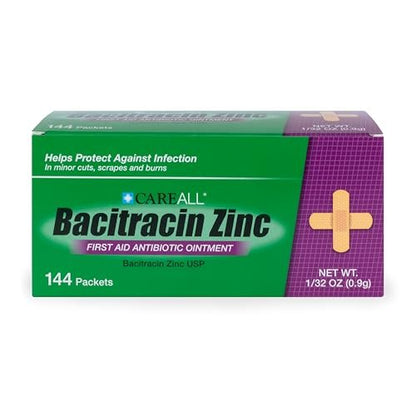 CareAll Bacitracin Antibiotikum Zinksalbe (144er-Pack), 0,9 g Folienbeutel – Erste-Hilfe-Salbe zur Infektionsprävention bei kleinen Schnitten, Schürfwunden und Verbrennungen
