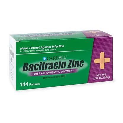 CareAll Bacitracin Antibiotikum Zinksalbe (144er-Pack), 0,9 g Folienbeutel – Erste-Hilfe-Salbe zur Infektionsprävention bei kleinen Schnitten, Schürfwunden und Verbrennungen