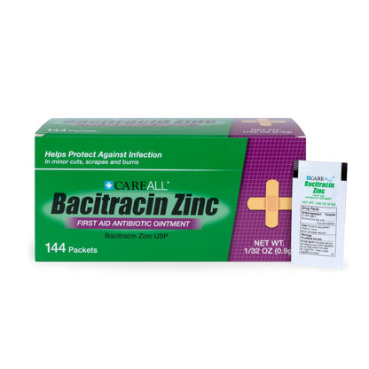CareAll Bacitracin Antibiotikum Zinksalbe (144er-Pack), 0,9 g Folienbeutel – Erste-Hilfe-Salbe zur Infektionsprävention bei kleinen Schnitten, Schürfwunden und Verbrennungen