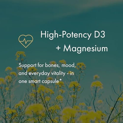 NAOMI Aktiviertes Vitamin D3 5000 IE + Magnesium 250 mg – Unterstützt Knochenstärke, Immunsystem & Muskelentspannung – Cholecalciferol mit Absorptions-Cofaktor, Nicht-GVO, Glutenfrei, 30-Tage-Vorrat