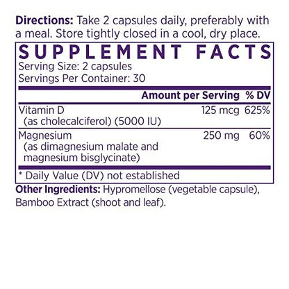NAOMI Aktiviertes Vitamin D3 5000 IE + Magnesium 250 mg – Unterstützt Knochenstärke, Immunsystem & Muskelentspannung – Cholecalciferol mit Absorptions-Cofaktor, Nicht-GVO, Glutenfrei, 30-Tage-Vorrat