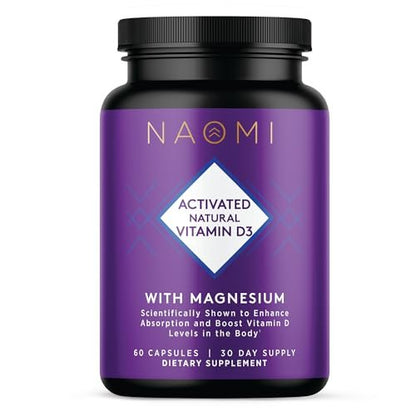 NAOMI Aktiviertes Vitamin D3 5000 IE + Magnesium 250 mg – Unterstützt Knochenstärke, Immunsystem & Muskelentspannung – Cholecalciferol mit Absorptions-Cofaktor, Nicht-GVO, Glutenfrei, 30-Tage-Vorrat