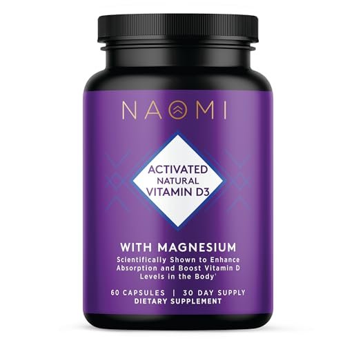 NAOMI Aktiviertes Vitamin D3 5000 IE + Magnesium 250 mg – Unterstützt Knochenstärke, Immunsystem & Muskelentspannung – Cholecalciferol mit Absorptions-Cofaktor, Nicht-GVO, Glutenfrei, 30-Tage-Vorrat