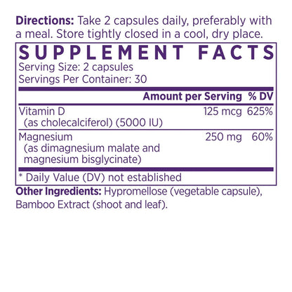 NAOMI Aktiviertes Vitamin D3 5000 IE + Magnesium 250 mg – Unterstützt Knochenstärke, Immunsystem & Muskelentspannung – Cholecalciferol mit Absorptions-Cofaktor, Nicht-GVO, Glutenfrei, 30-Tage-Vorrat