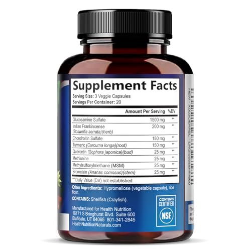 Glucosamin Chondroitin MSM Komplex - 3-fache Stärke Gelenkunterstützung mit Glucosaminsulfat, Kurkuma, Boswellia - für Knorpel, Beweglichkeit & Flexibilität - in den USA abgefüllt - 60 Kapseln