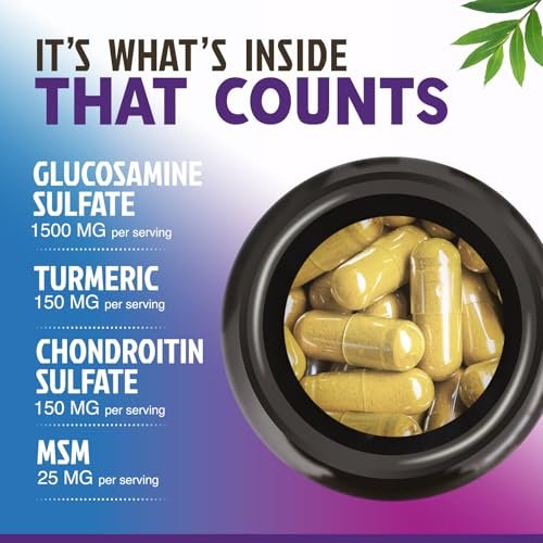 Glucosamin Chondroitin MSM Komplex - 3-fache Stärke Gelenkunterstützung mit Glucosaminsulfat, Kurkuma, Boswellia - für Knorpel, Beweglichkeit & Flexibilität - in den USA abgefüllt - 60 Kapseln